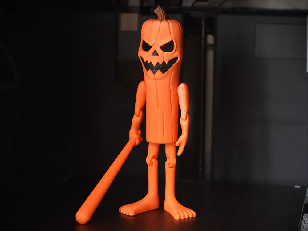 Beoals Articulated Halloween Pumpkin Monster Action Figure | 3D Printed Orange Horror Figurine with Baseball Bat Accessory