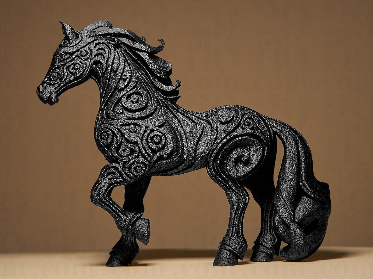 Beoals Decorative Black Horse Sculpture with Swirl Design