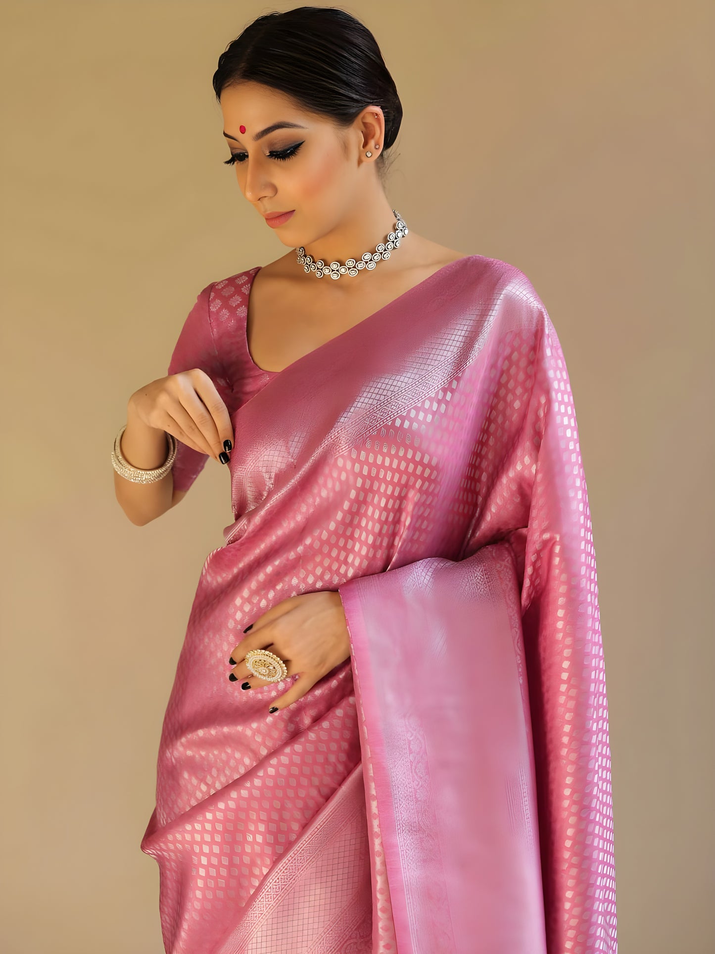 Women's Art Silk Kanjivarm Pattu Saree With Unstitching Blouse Piece ( Pink)