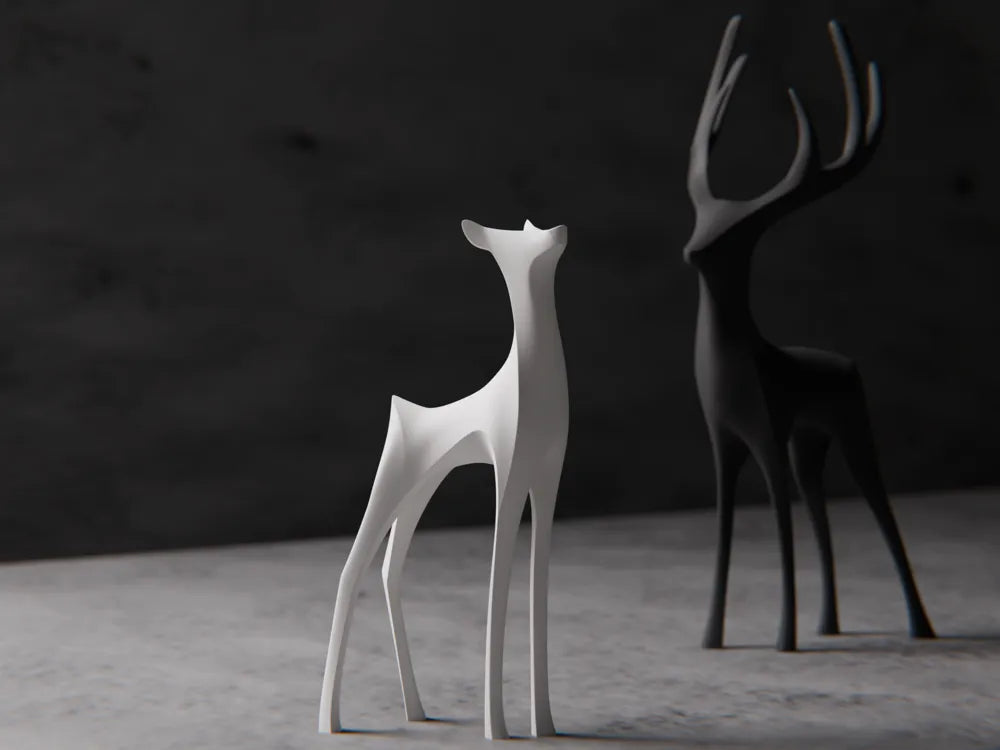 Decorative Deer Figurine Set, Black and White, Modern Design, 3D Model, Pack of 2