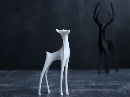 Decorative Deer Figurine Set, Black and White, Modern Design, 3D Model, Pack of 2