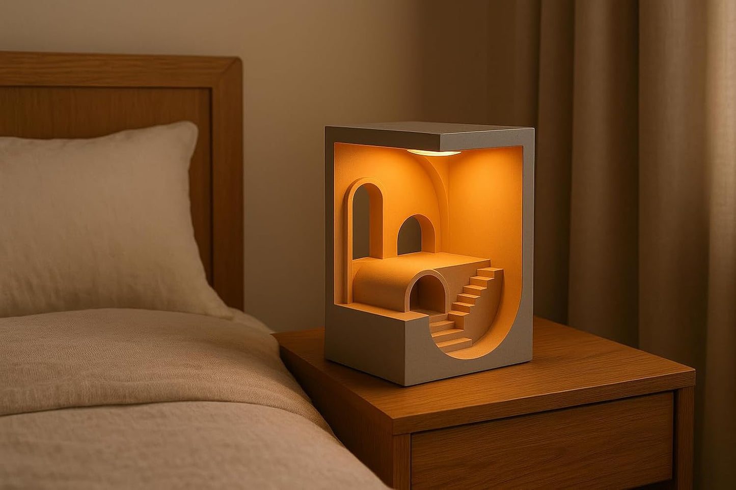 Beoals Modern Architectural LED Night Light, Minimalist Design Table Lamp, White Color Interior