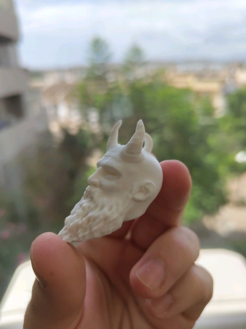 Beoals 3D Printed Viking Head Keychain – Unique Warrior Beard Design for Men, Car & Bike Key Ring (Beige)