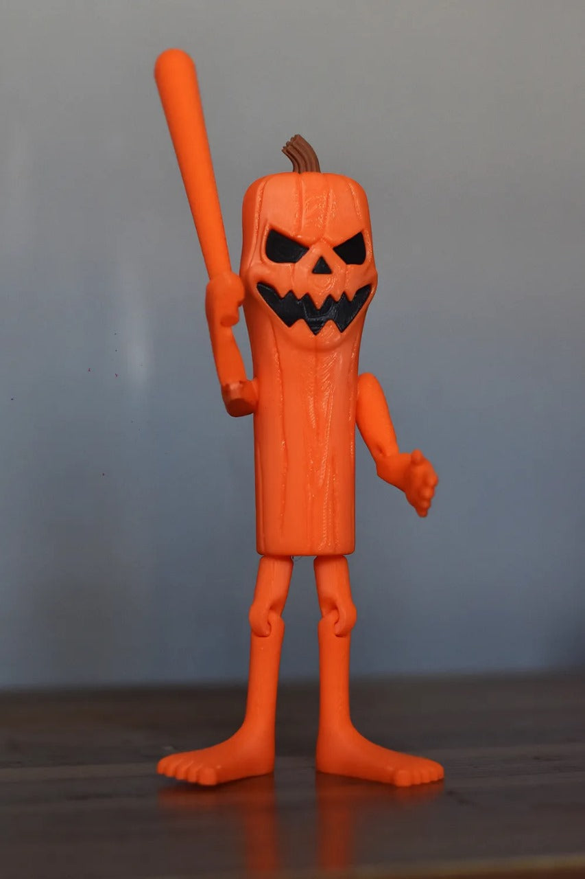 Beoals Articulated Halloween Pumpkin Monster Action Figure | 3D Printed Orange Horror Figurine with Baseball Bat Accessory