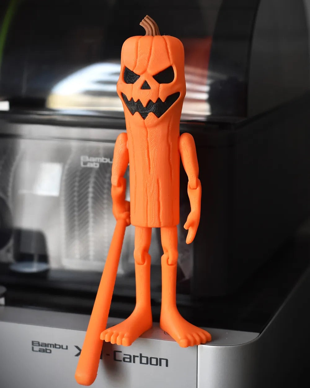 Beoals Articulated Halloween Pumpkin Monster Action Figure | 3D Printed Orange Horror Figurine with Baseball Bat Accessory