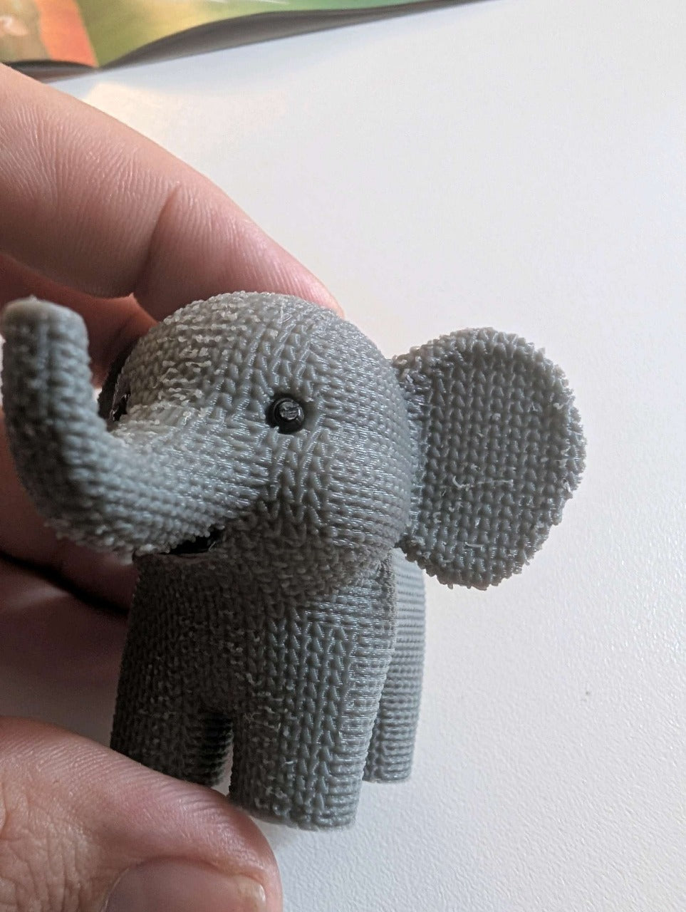 Beoals Woven Texture Gray Elephant Figurine with Button Eye | 3D Printed Knit-Style Safari Nursery Decor Statue