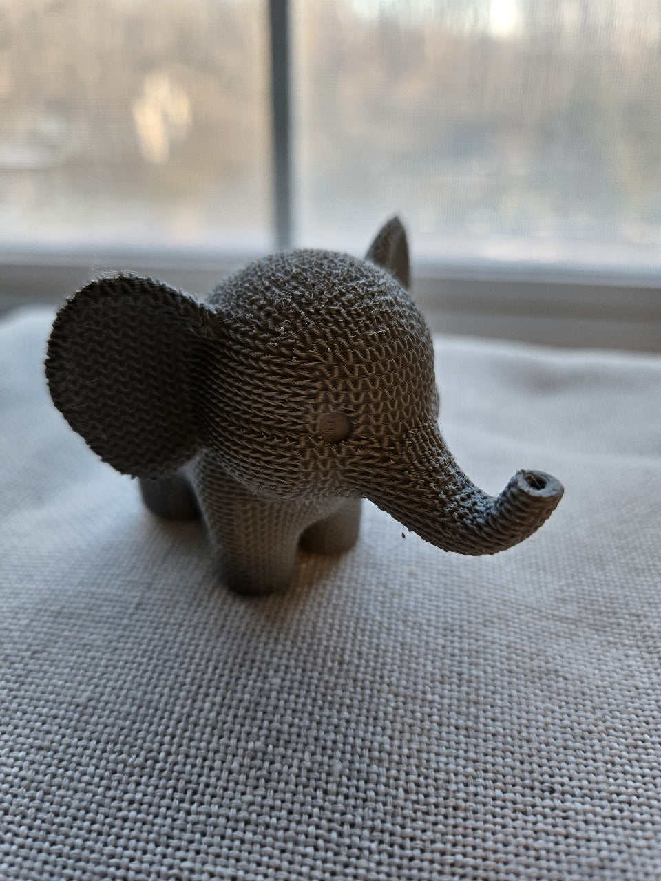 Beoals Woven Texture Gray Elephant Figurine with Button Eye | 3D Printed Knit-Style Safari Nursery Decor Statue