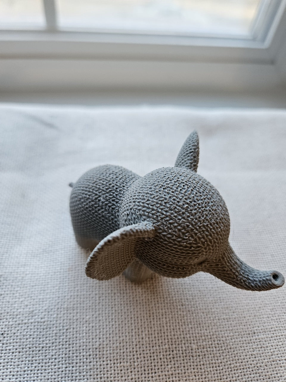 Beoals Woven Texture Gray Elephant Figurine with Button Eye | 3D Printed Knit-Style Safari Nursery Decor Statue