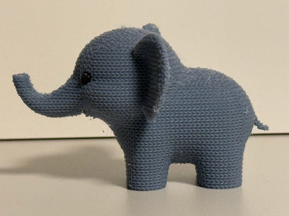 Beoals Woven Texture Gray Elephant Figurine with Button Eye | 3D Printed Knit-Style Safari Nursery Decor Statue