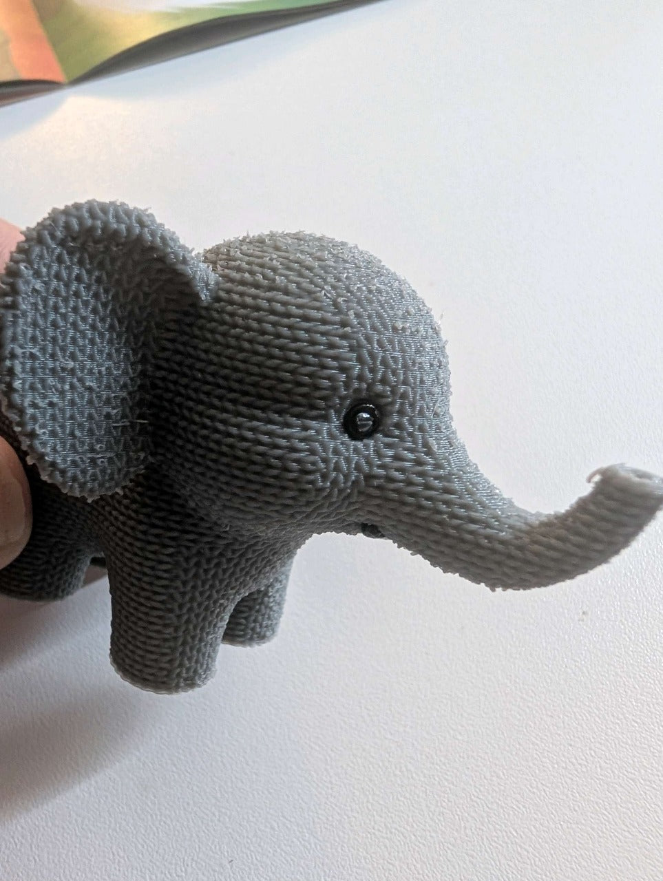 Beoals Woven Texture Gray Elephant Figurine with Button Eye | 3D Printed Knit-Style Safari Nursery Decor Statue