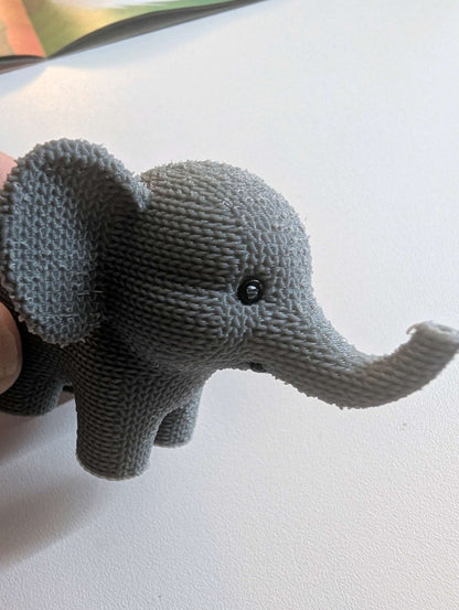 Beoals Woven Texture Gray Elephant Figurine with Button Eye | 3D Printed Knit-Style Safari Nursery Decor Statue