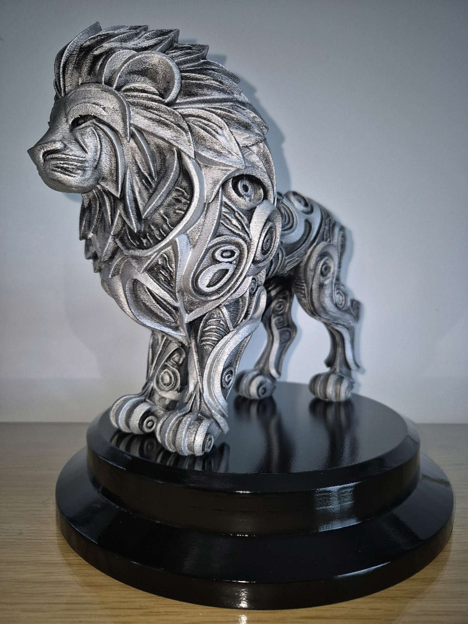 Beoals Majestic Silver Filigree Lion Sculpture | Ornate Textured Lion Figurine for Regal, Gothic, and Fantasy Decor