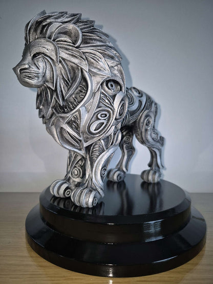 Beoals Majestic Silver Filigree Lion Sculpture | Ornate Textured Lion Figurine for Regal, Gothic, and Fantasy Decor