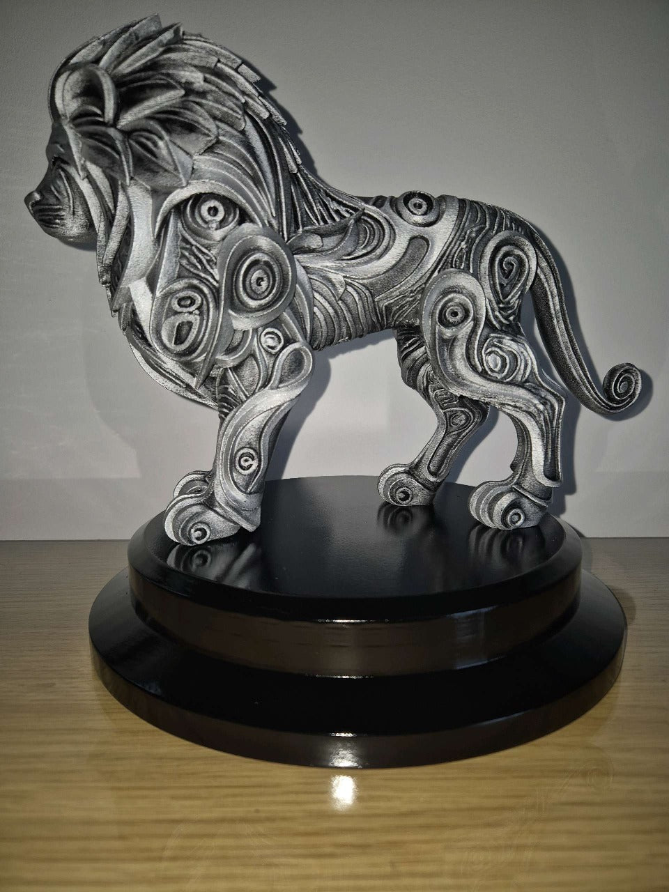 Beoals Majestic Silver Filigree Lion Sculpture | Ornate Textured Lion Figurine for Regal, Gothic, and Fantasy Decor