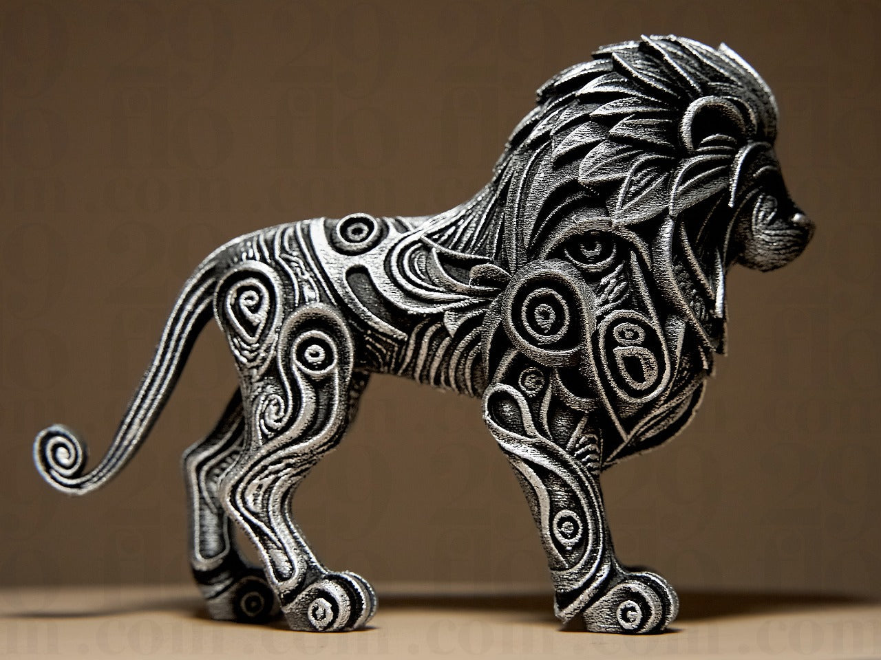 Beoals Majestic Silver Filigree Lion Sculpture | Ornate Textured Lion Figurine for Regal, Gothic, and Fantasy Decor