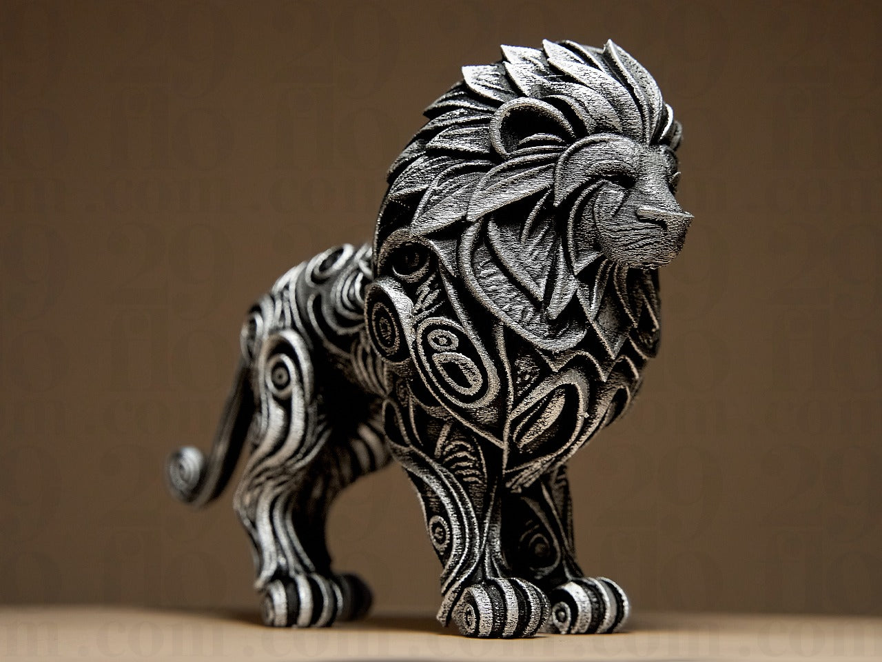 Beoals Majestic Silver Filigree Lion Sculpture | Ornate Textured Lion Figurine for Regal, Gothic, and Fantasy Decor