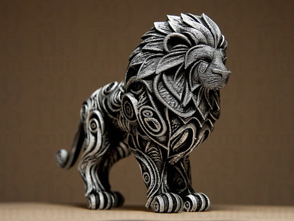 Beoals Majestic Silver Filigree Lion Sculpture | Ornate Textured Lion Figurine for Regal, Gothic, and Fantasy Decor