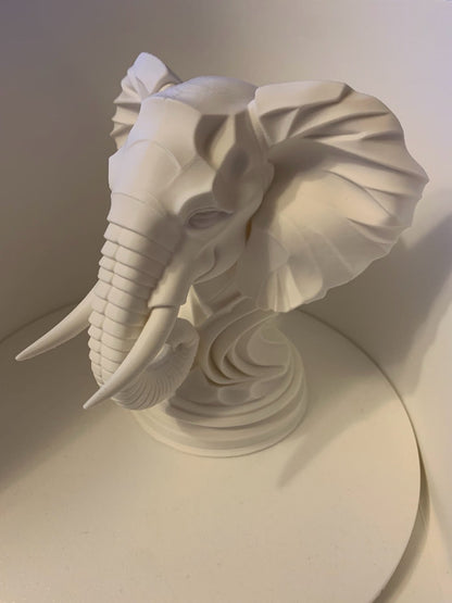 Beoals 3D Printed Geometric Elephant Head Sculpture | Modern Faceted Wildlife Bust in White Resin for Minimalist Decor