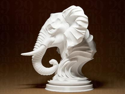 Beoals 3D Printed Geometric Elephant Head Sculpture | Modern Faceted Wildlife Bust in White Resin for Minimalist Decor