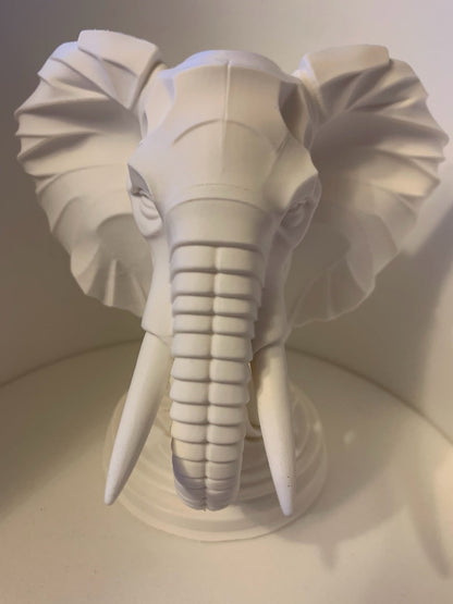 Beoals 3D Printed Geometric Elephant Head Sculpture | Modern Faceted Wildlife Bust in White Resin for Minimalist Decor