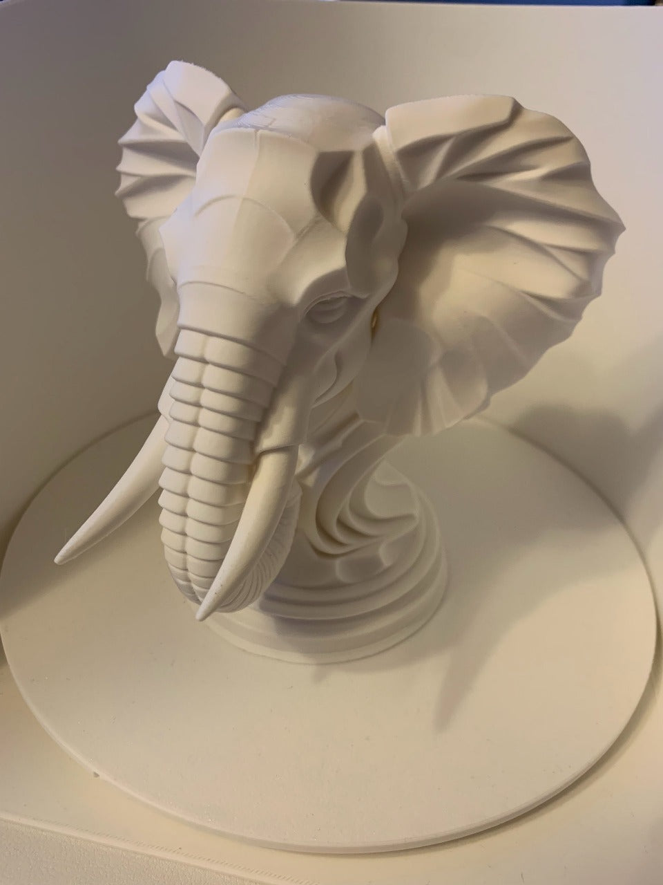 Beoals 3D Printed Geometric Elephant Head Sculpture | Modern Faceted Wildlife Bust in White Resin for Minimalist Decor