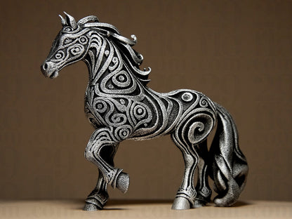 Beoals Decorative Black Horse Sculpture with Swirl Design