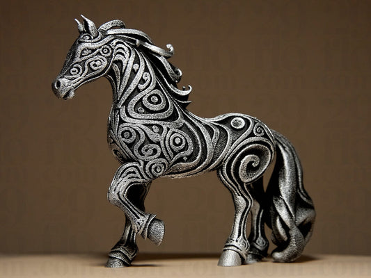Beoals Decorative Black Horse Sculpture with Swirl Design