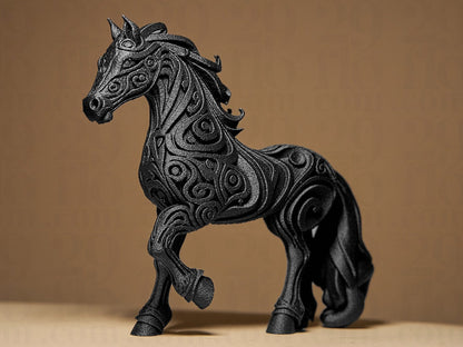 Beoals Decorative Black Horse Sculpture with Swirl Design