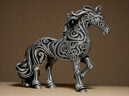 Beoals Decorative Black Horse Sculpture with Swirl Design