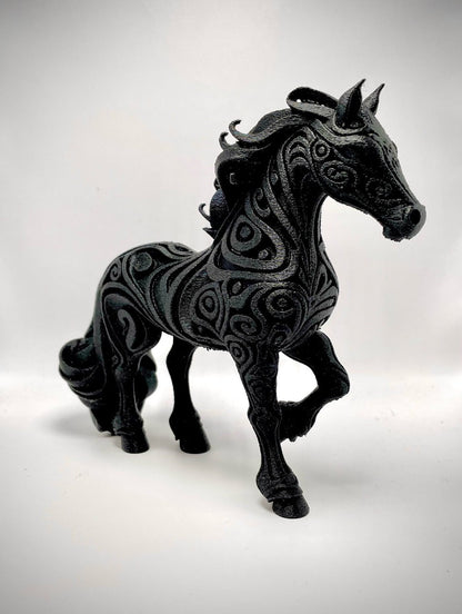 Beoals Decorative Black Horse Sculpture with Swirl Design