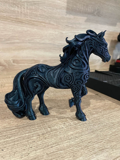 Beoals Decorative Black Horse Sculpture with Swirl Design