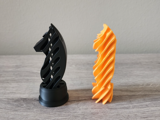 3D Printed Spiral Chess Knight Piece, Educational Toy, Black and Orange, 1-Pack