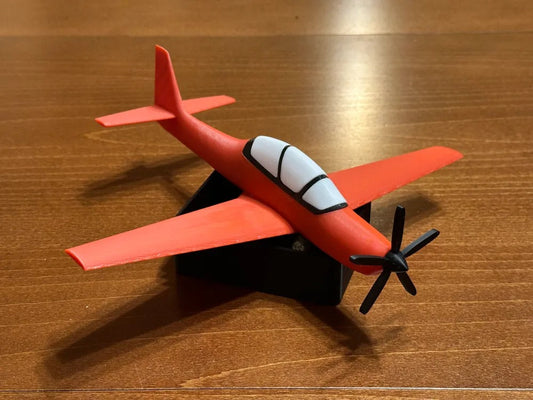 Beoals 3D Printed Single-Engine Propeller Trainer Airplane Model | Vibrant Red Scale Replica with Black Display Stand