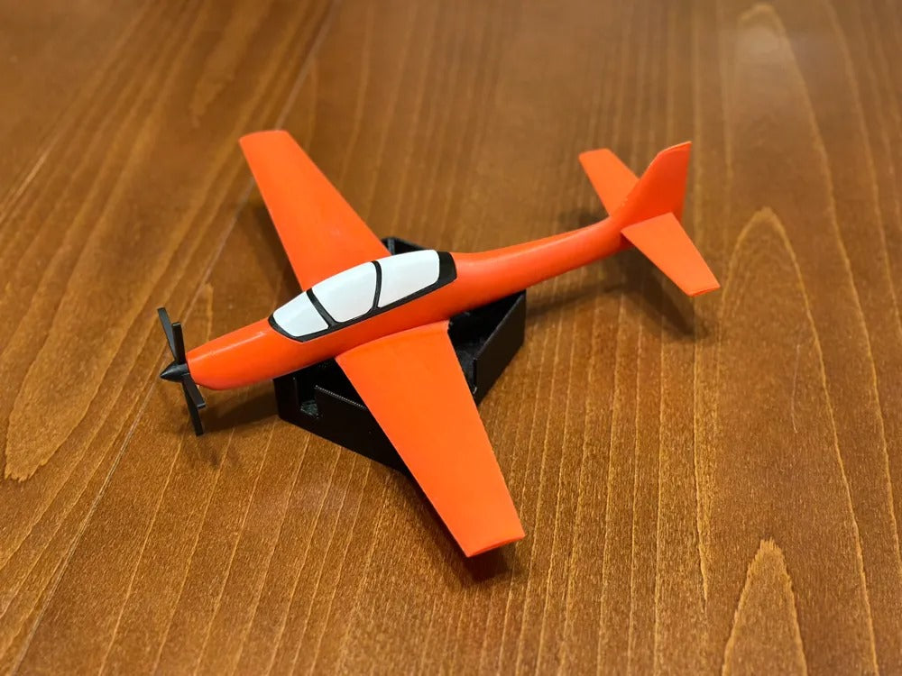 Beoals 3D Printed Single-Engine Propeller Trainer Airplane Model | Vibrant Red Scale Replica with Black Display Stand