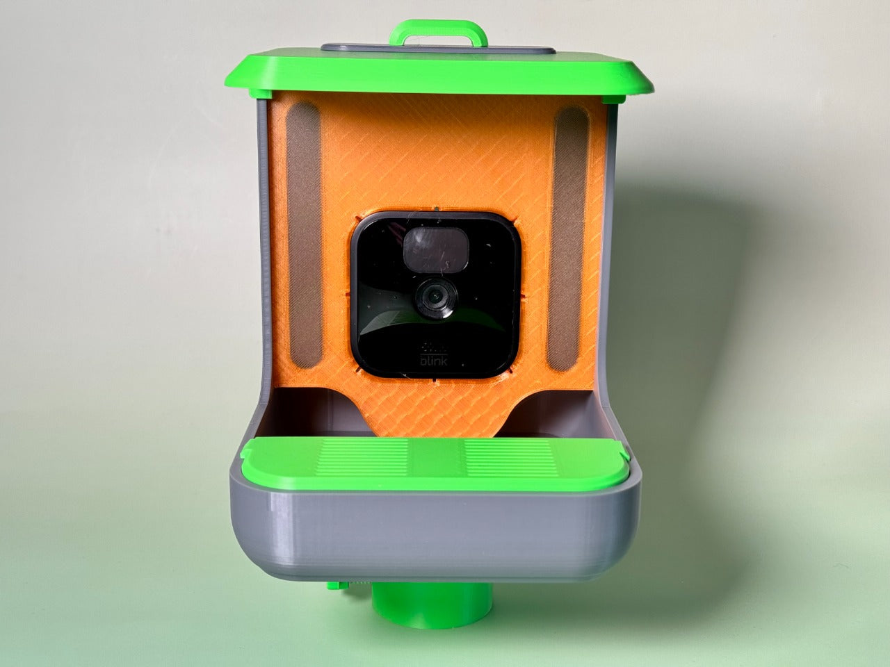 Beoals Smart Bird Feeder with Camera Slot | 3D Printed Outdoor Feeder | Transparent Seed Window | Green & Orange Weatherproof Design for Bird Watching
