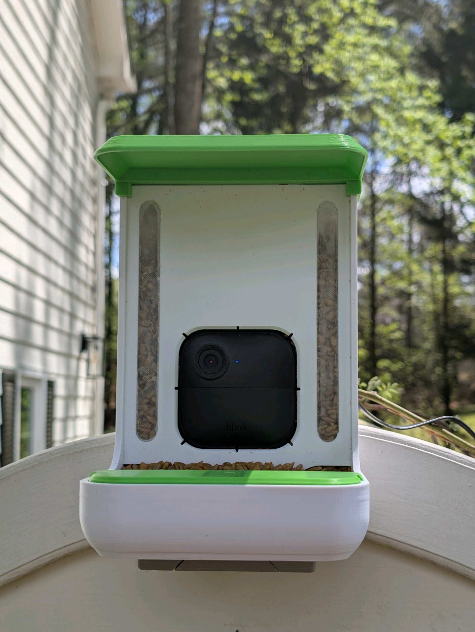 Beoals Smart Bird Feeder with Camera Slot | 3D Printed Outdoor Feeder | Transparent Seed Window | Green & Orange Weatherproof Design for Bird Watching