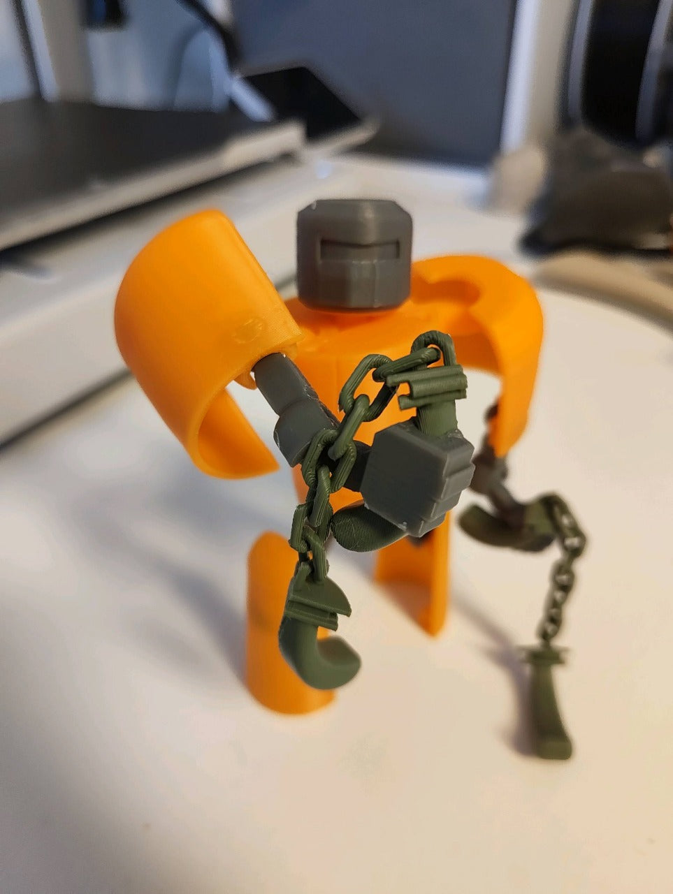 Beoals 3D Printed Robot Action Figure | Orange & Grey Articulated Toy Model with Chains | Collectible DIY Mech Figurine for Display & Gift