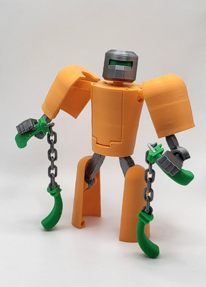 Beoals 3D Printed Robot Action Figure | Orange & Grey Articulated Toy Model with Chains | Collectible DIY Mech Figurine for Display & Gift