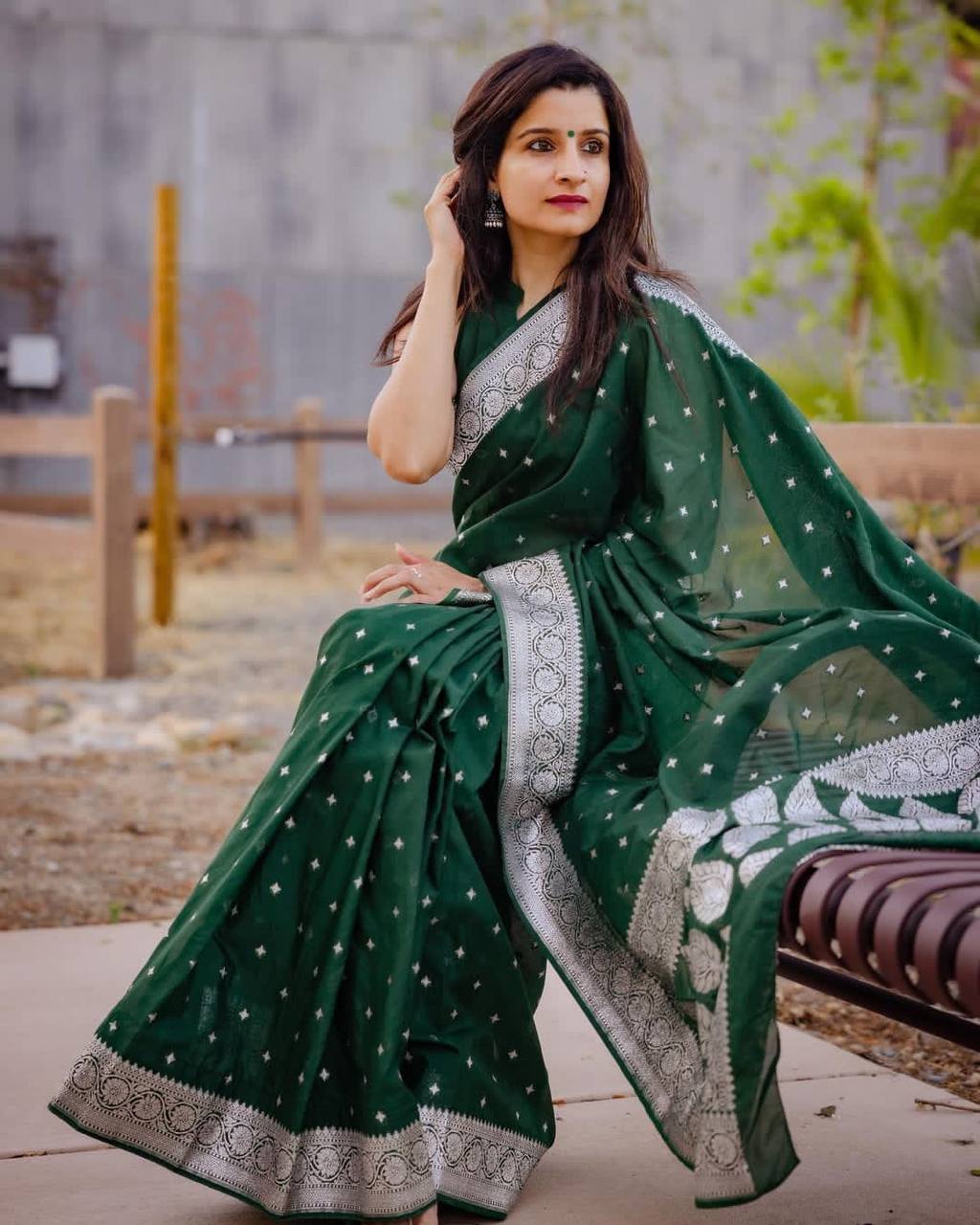 Women's Banarasi Silk Jacquard Saree GreenAlpha-New