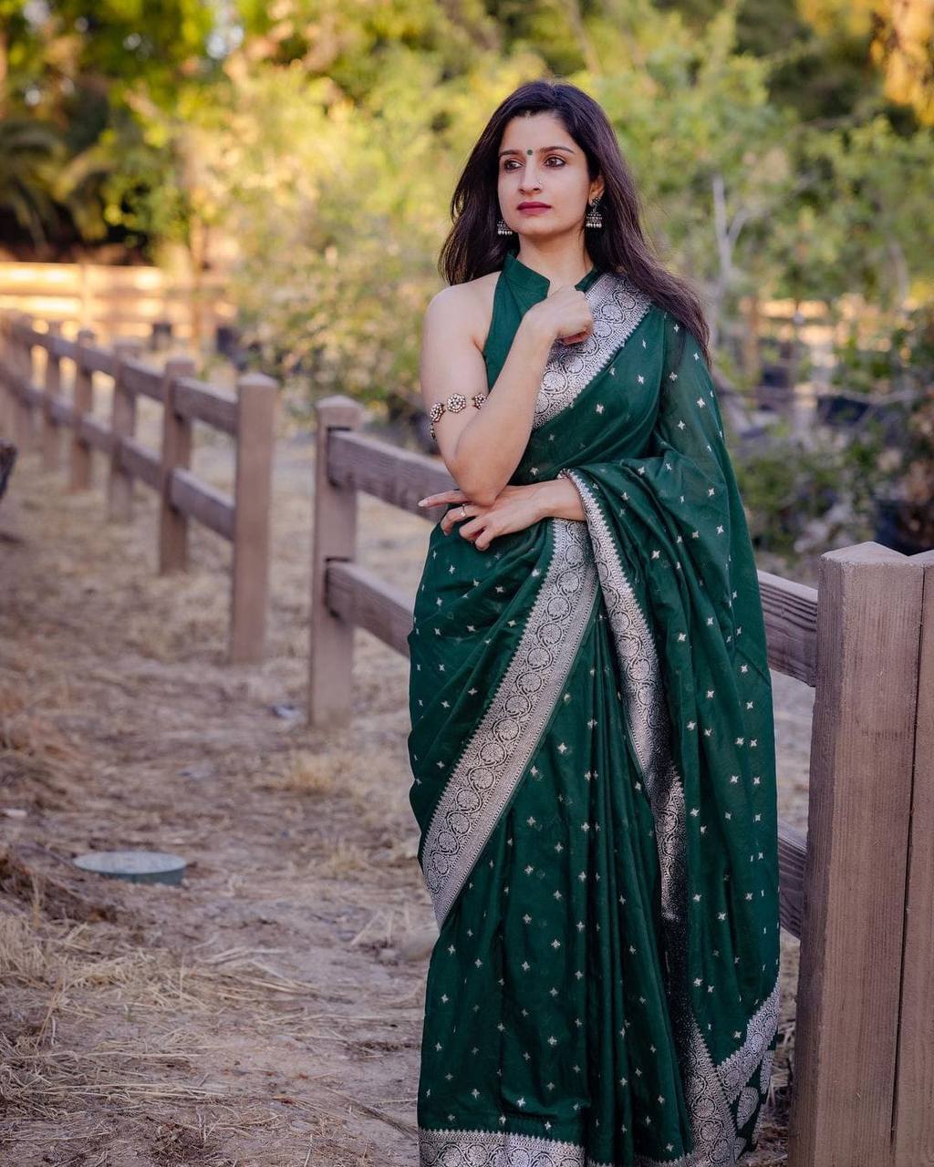 Women's Banarasi Silk Jacquard Saree GreenAlpha-New