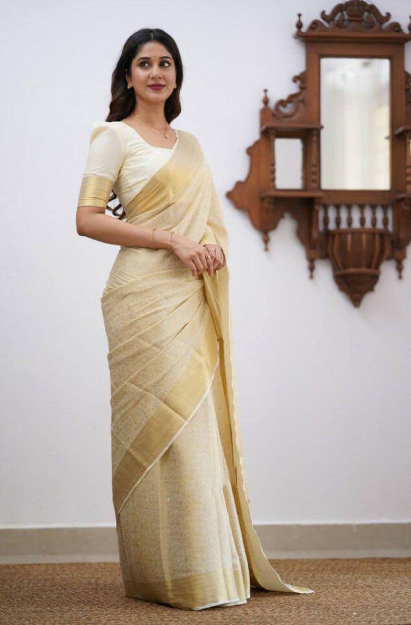 Pure Litchi Jaquard Silk Saree With Blouse Piece