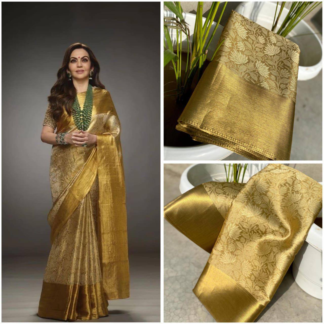 Women's Banarasi Traditional Tissue Saree | Gold Zari Border Saree with Blouse Piece | Unstitched Blouse Piece Fancy Saree for Weddings