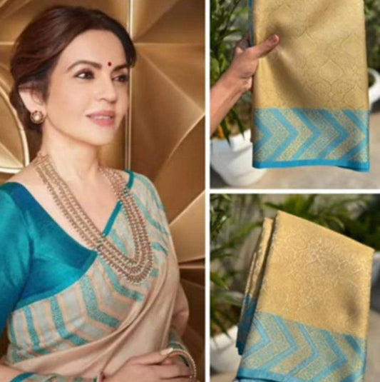 Women's Kanjivaram Soft Silk Handloom Saree Golden Zari With Untiched Blouse Piece