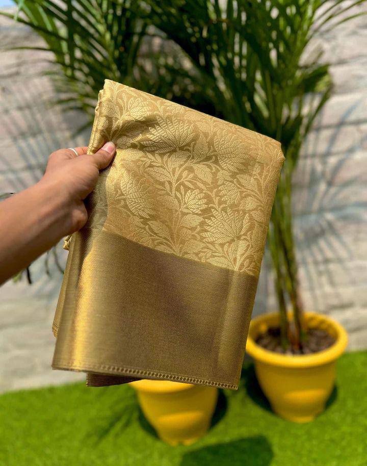 Women's Banarasi Traditional Tissue Saree | Gold Zari Border Saree with Blouse Piece | Unstitched Blouse Piece Fancy Saree for Weddings