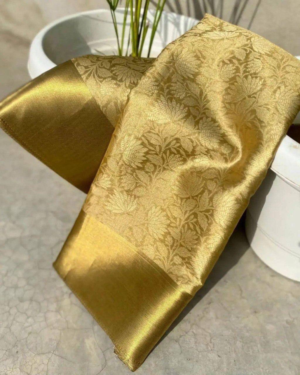 Women's Banarasi Traditional Tissue Saree | Gold Zari Border Saree with Blouse Piece | Unstitched Blouse Piece Fancy Saree for Weddings