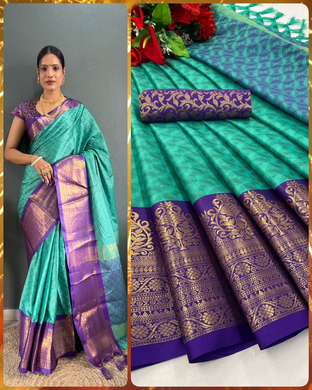 Embellished Banarasi  Pure Mercerised cotton Silk Blend Saree