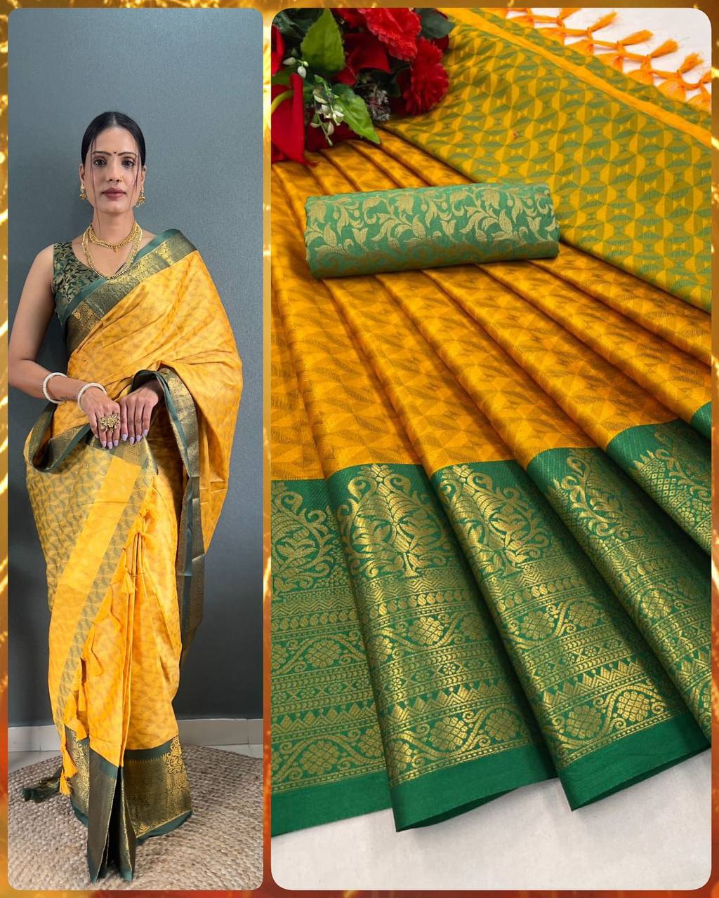 Embellished Banarasi  Pure Mercerised cotton Silk Blend Saree