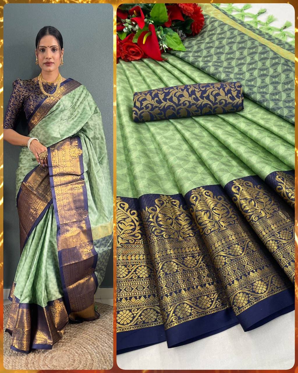 Embellished Banarasi  Pure Mercerised cotton Silk Blend Saree