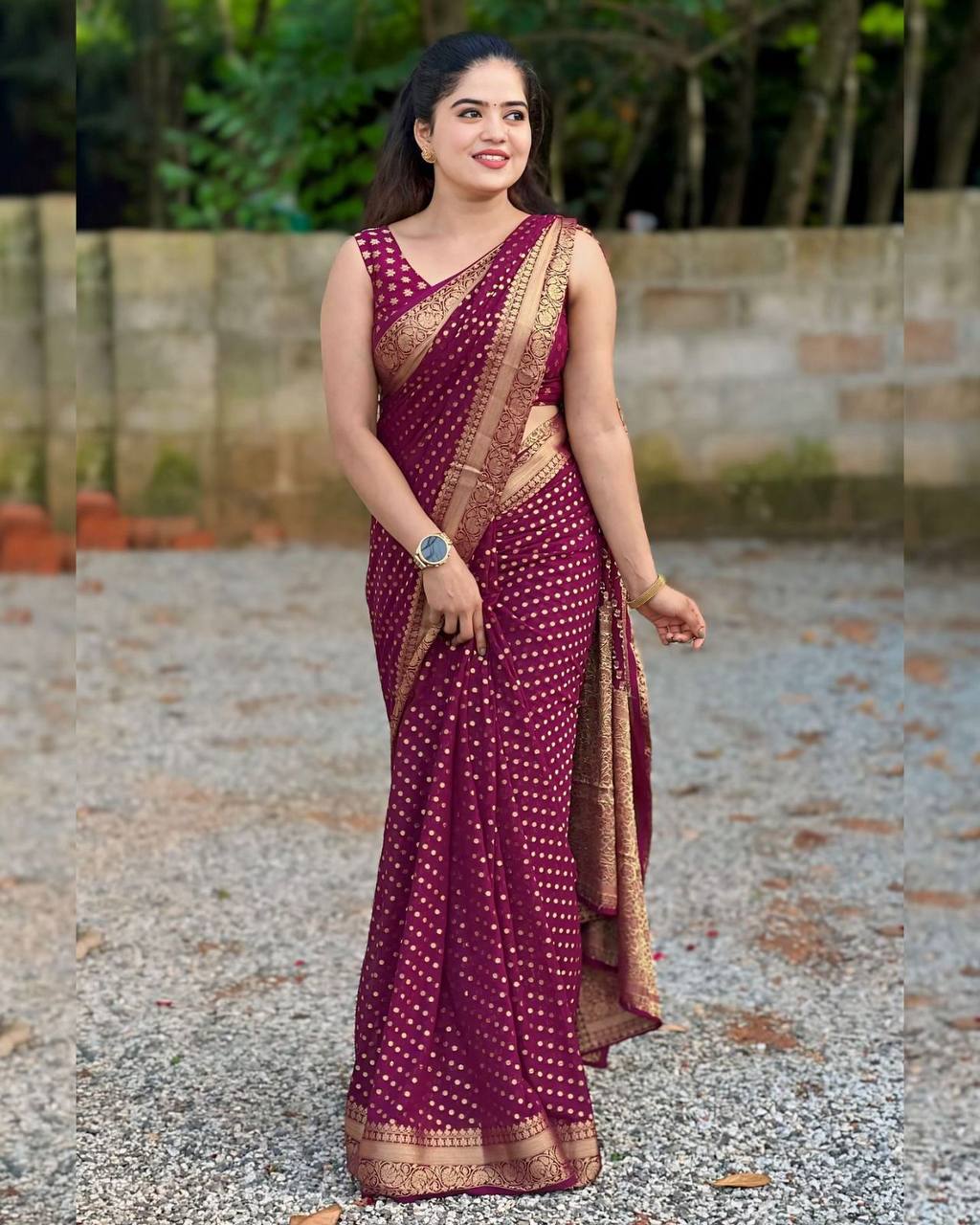 PURPLE BUTTI SOFT LICHI SILK SAREE [Silk Jacquard Border Saree With Unstitched Running Blouse For Women Wedding Wear Party]