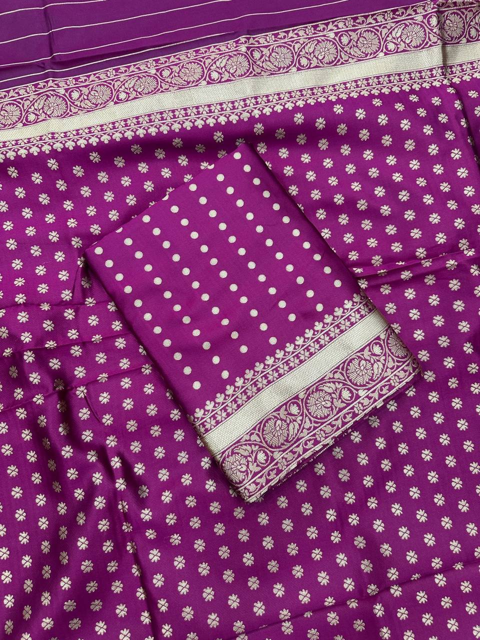 PURPLE BUTTI SOFT LICHI SILK SAREE [Silk Jacquard Border Saree With Unstitched Running Blouse For Women Wedding Wear Party]